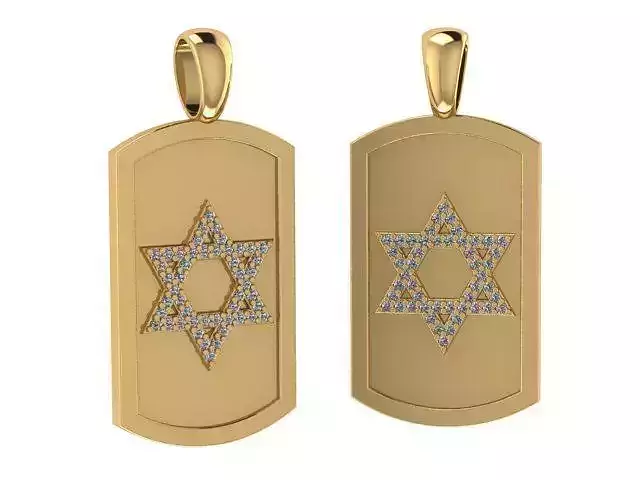 Diamond Star of David Dog Tag Pendant
