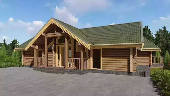 3D model of a wooden house