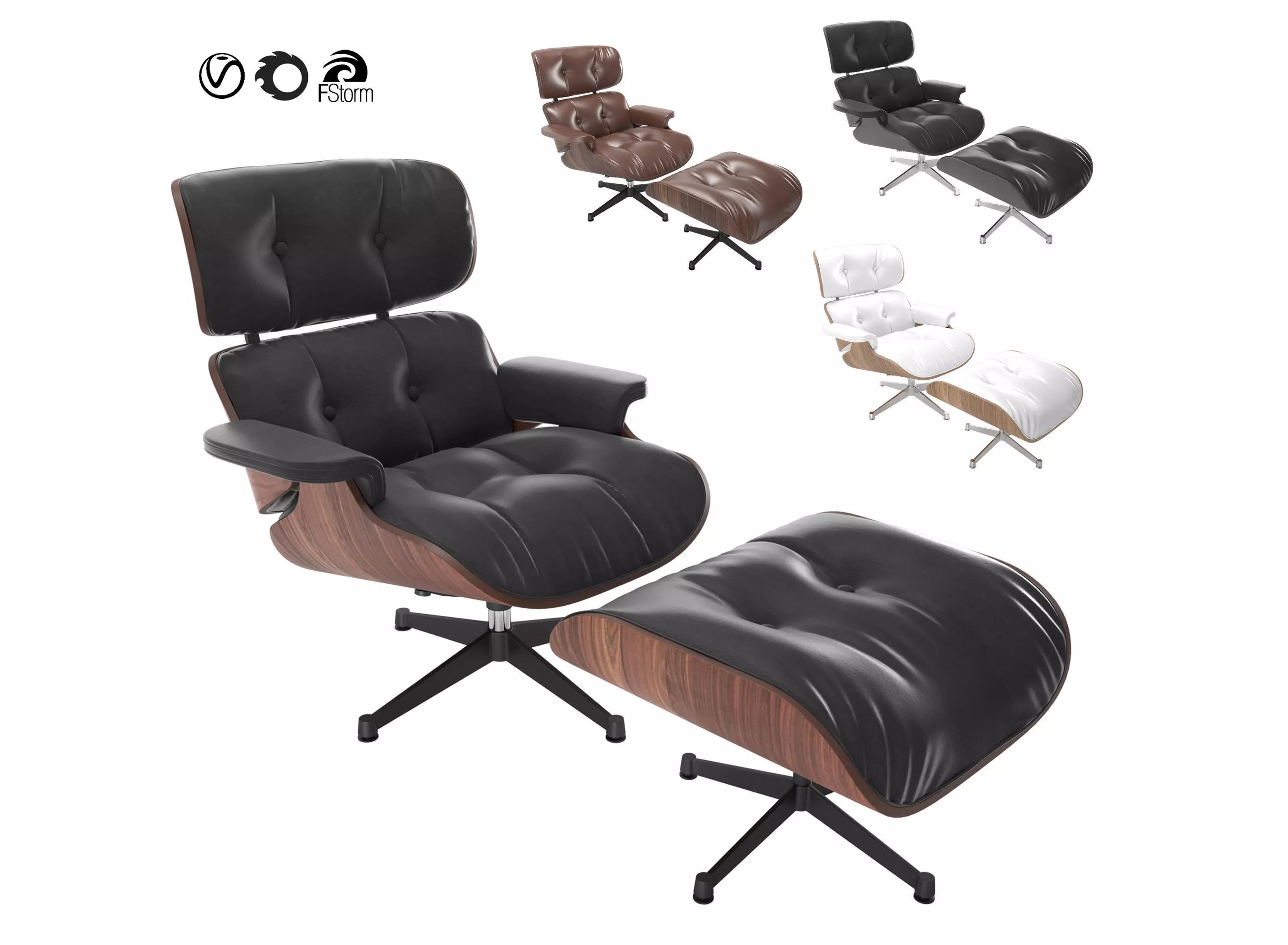 Vitra Eames Lounge Chair  with footstool 3D model_0