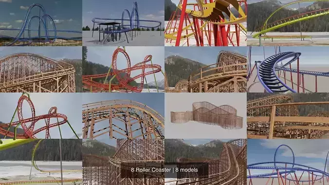 8 Roller Coaster 3D Model Collection