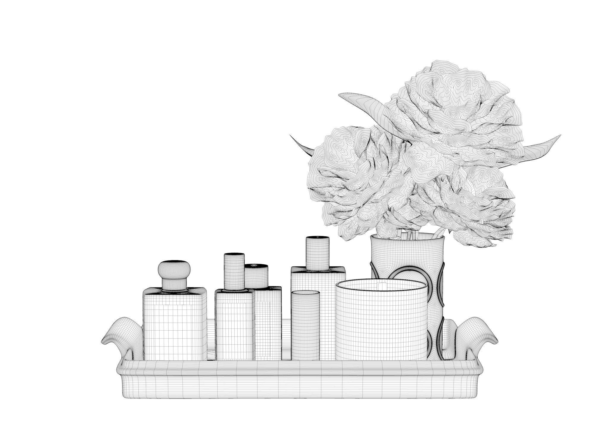 Tray with Body Care Products Candle and Vase 3D model_4