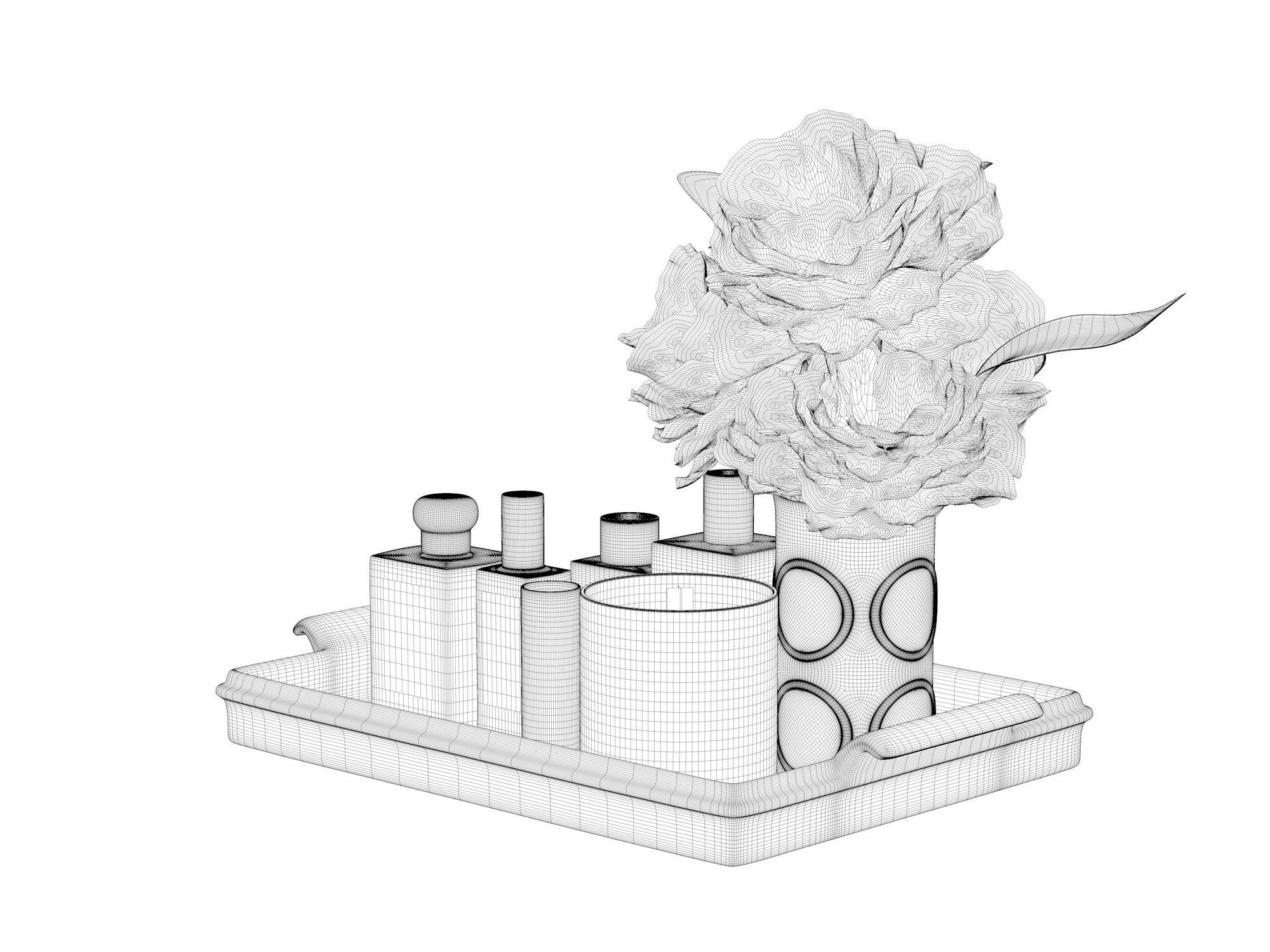 Tray with Body Care Products Candle and Vase 3D model_3