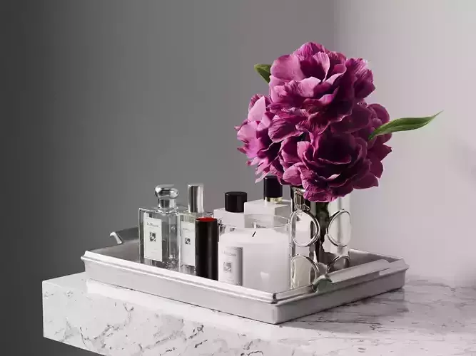 Tray with Body Care Products Candle and Vase