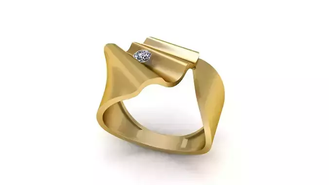 Gold Wavy Ring with Diamond