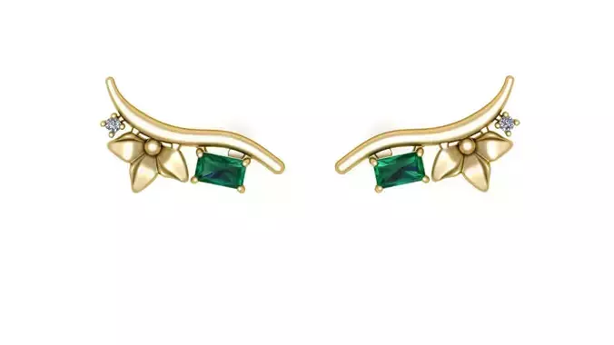 Flower and Octagonal Gem Earcuff Earring