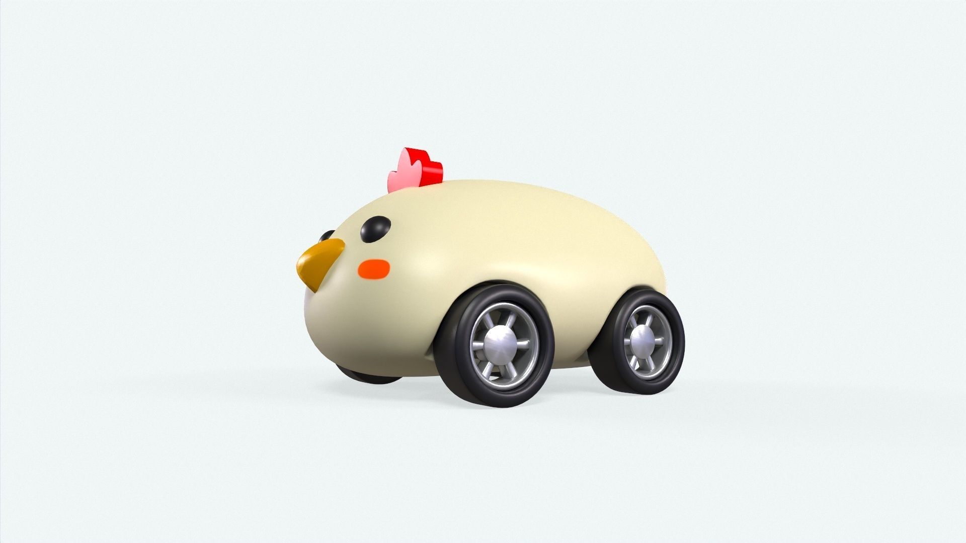 Cartoon Chicken Car Cute Low-poly 3D model_6
