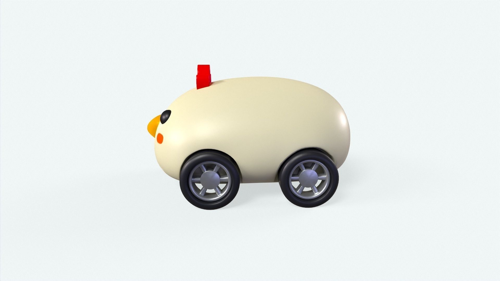 Cartoon Chicken Car Cute Low-poly 3D model_11