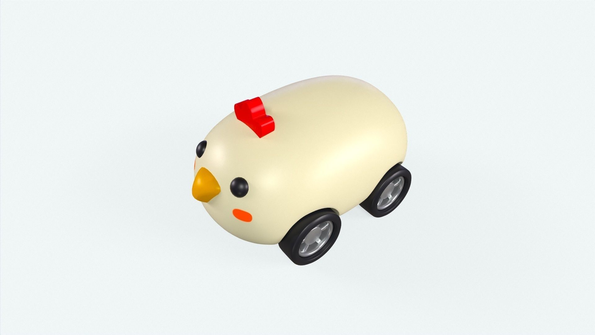 Cartoon Chicken Car Cute Low-poly 3D model_2