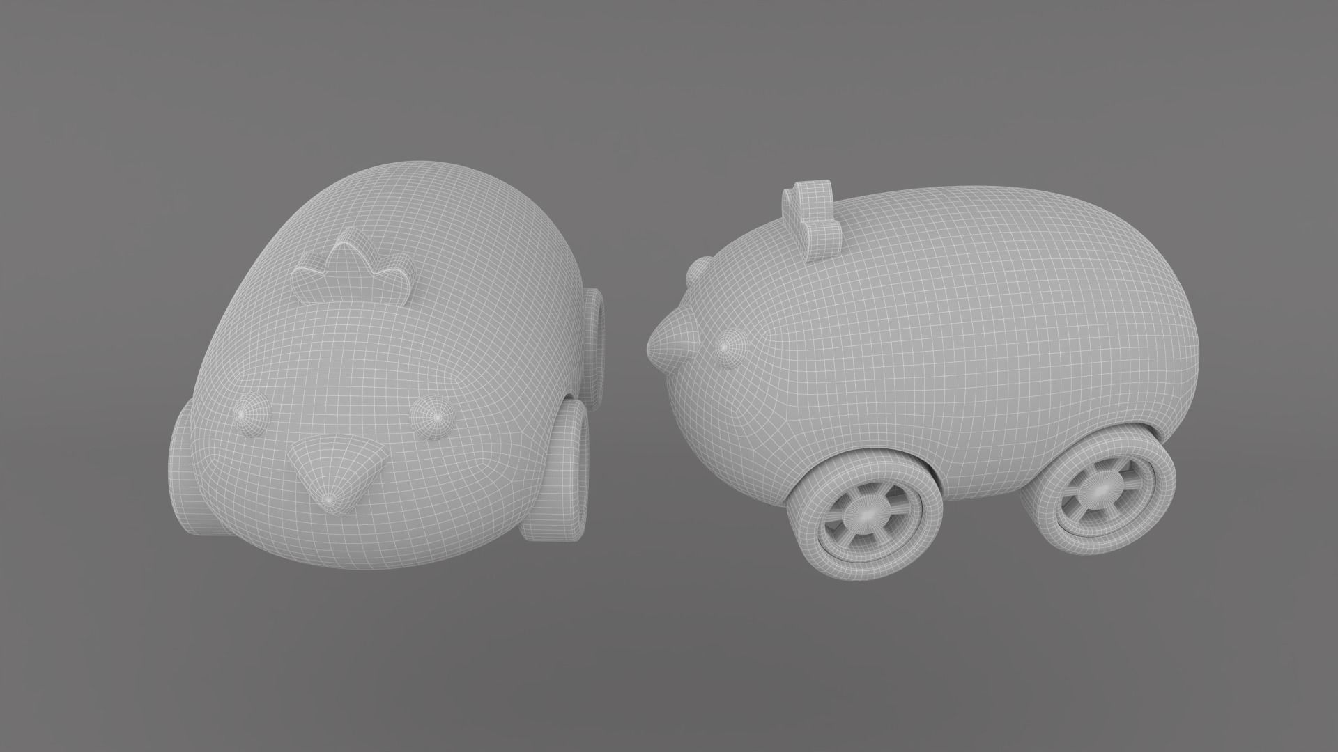 Cartoon Chicken Car Cute Low-poly 3D model_15