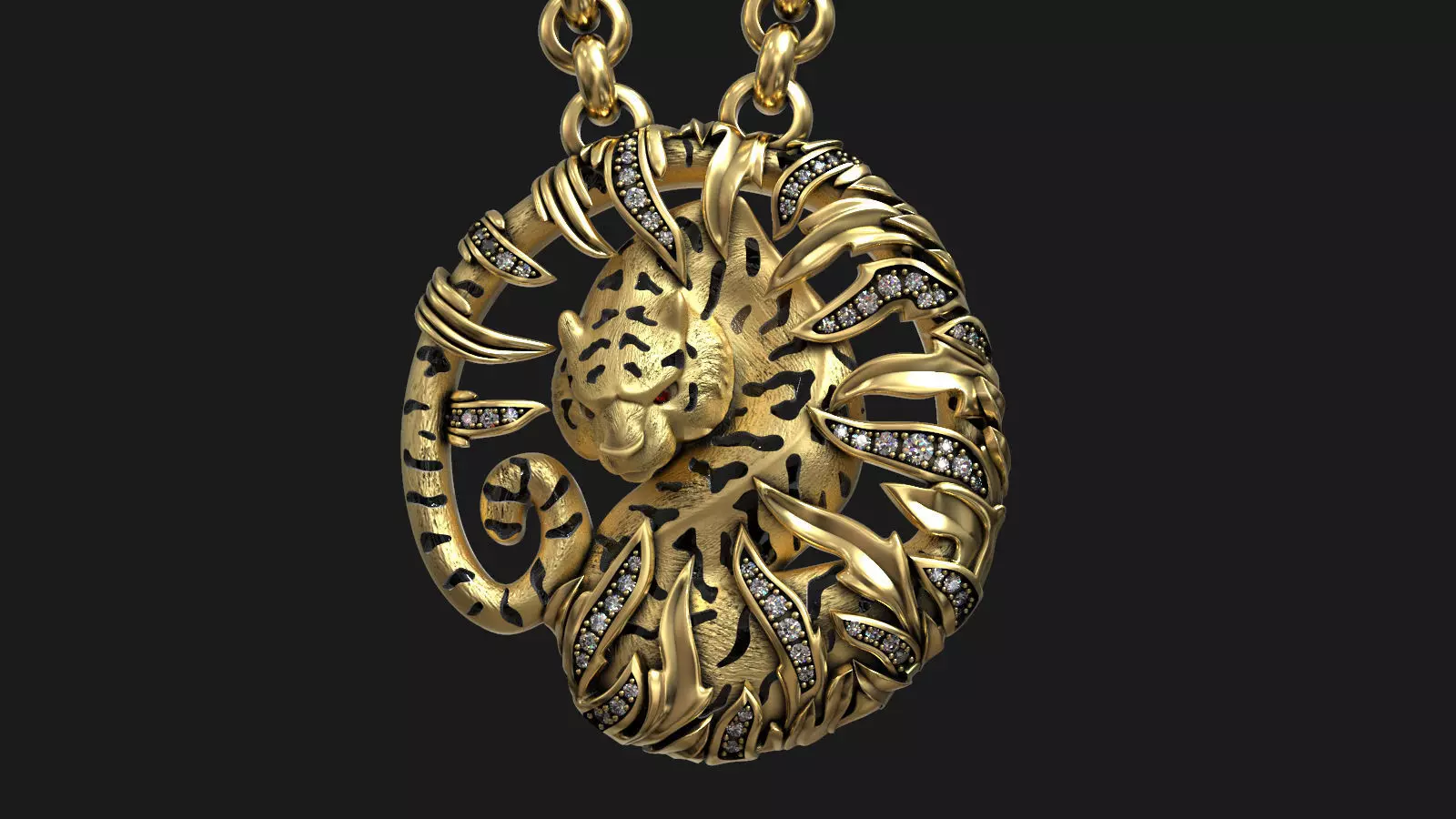 Tiger Bamboo Diamond Ruby Luxury Fashion Brand Necklace 3D print model