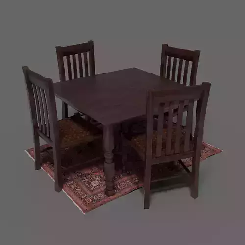 Worn-off Wooden Dining Set Low-poly 3D model