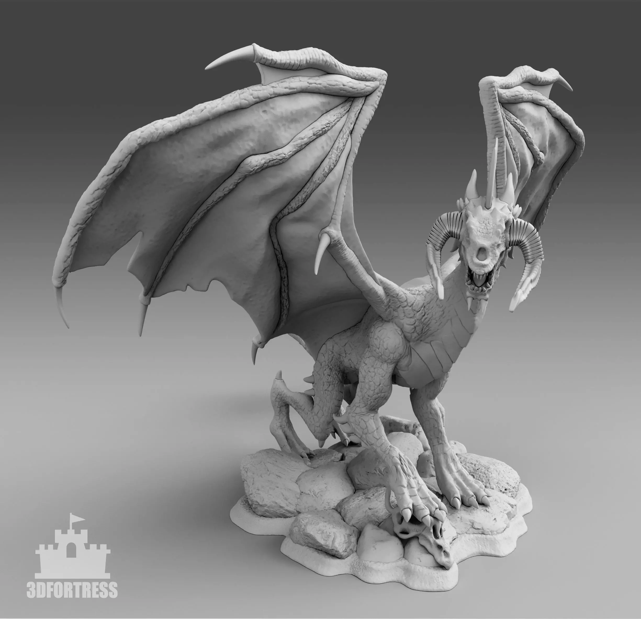 Dragon with ragged wings 3D print model_0