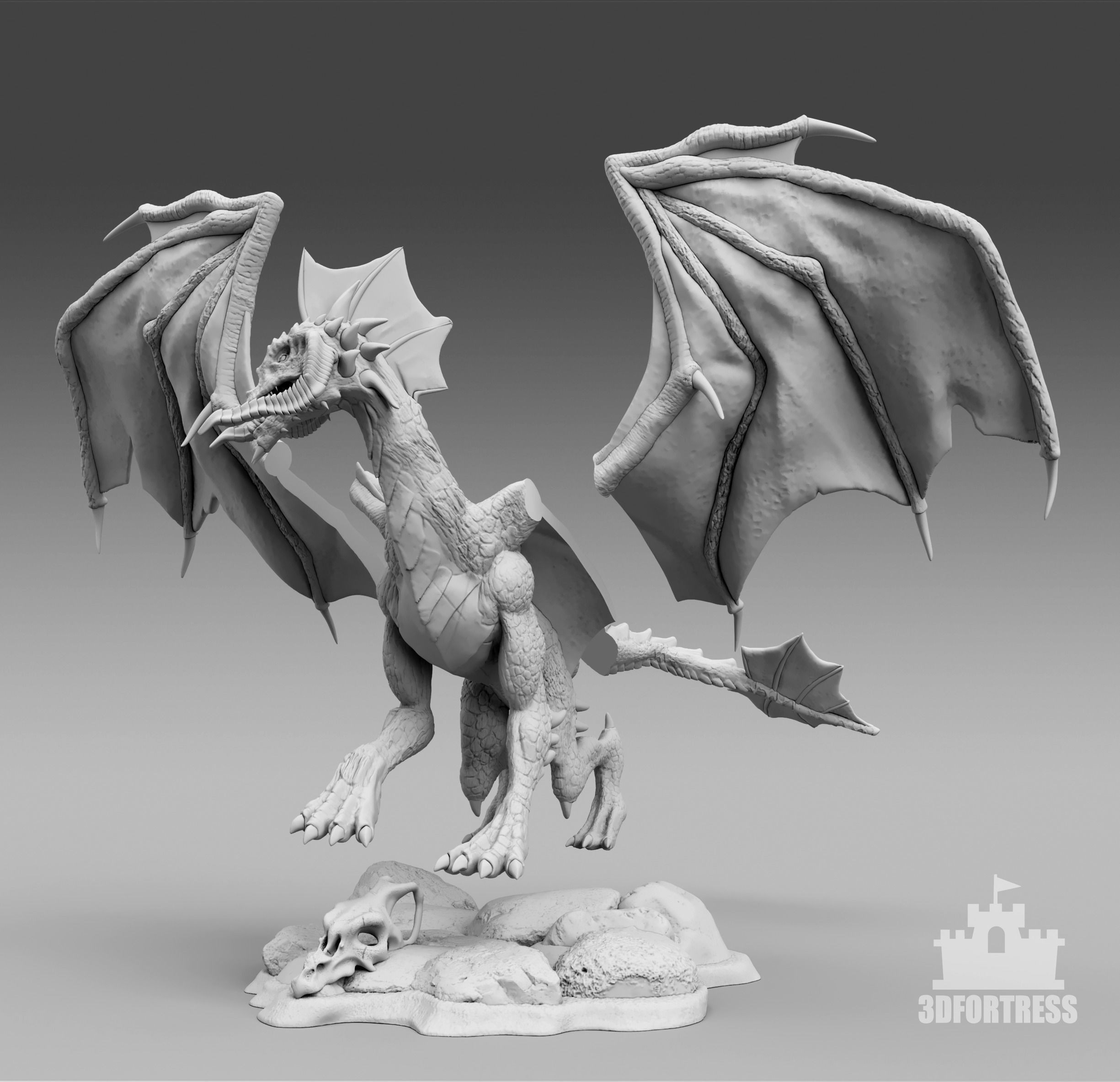 Dragon with ragged wings 3D print model_3
