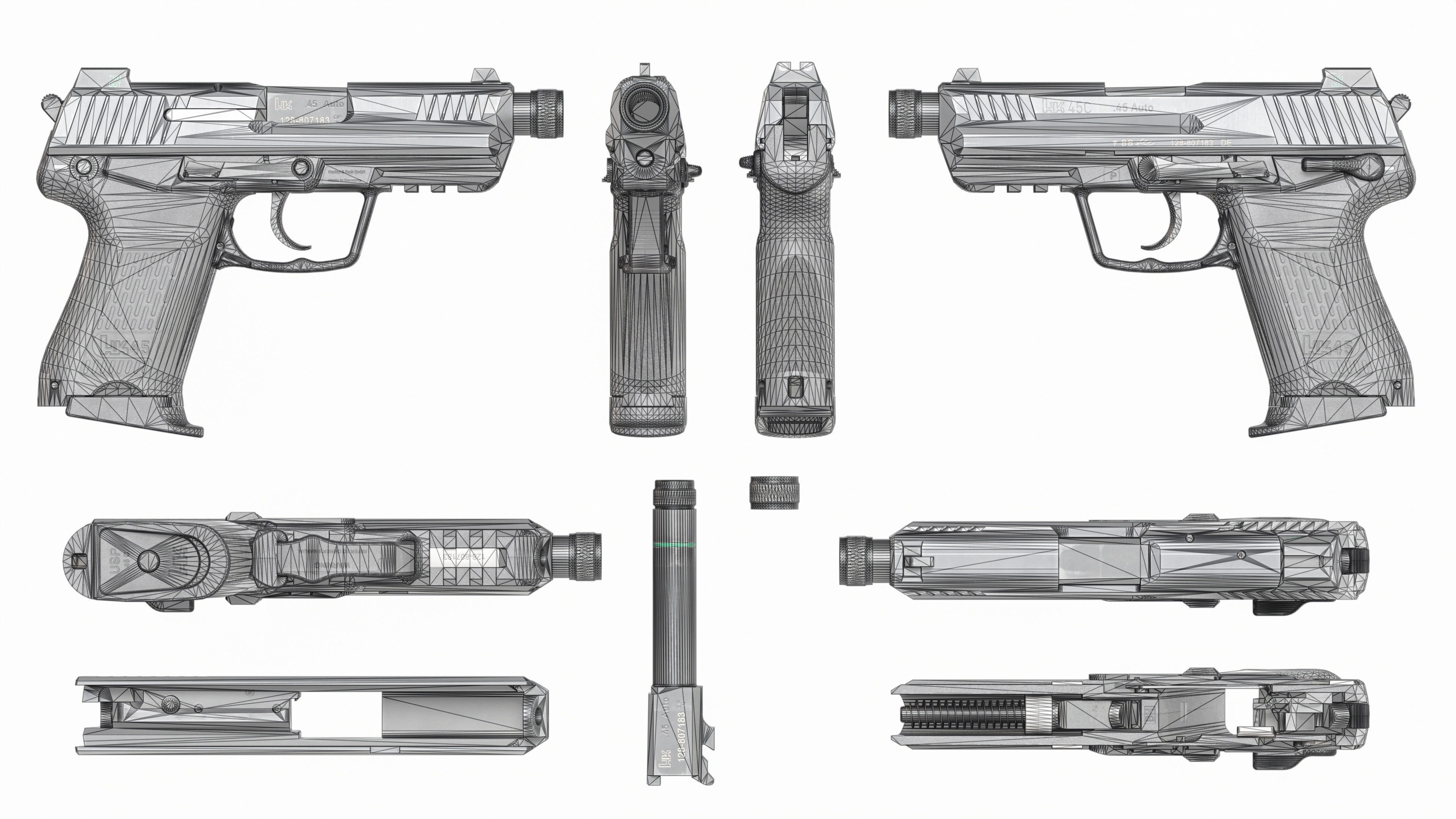 Heckler and Koch HK45 Compact Tactical MK24 45acp Handgun Low-poly 3D model_23