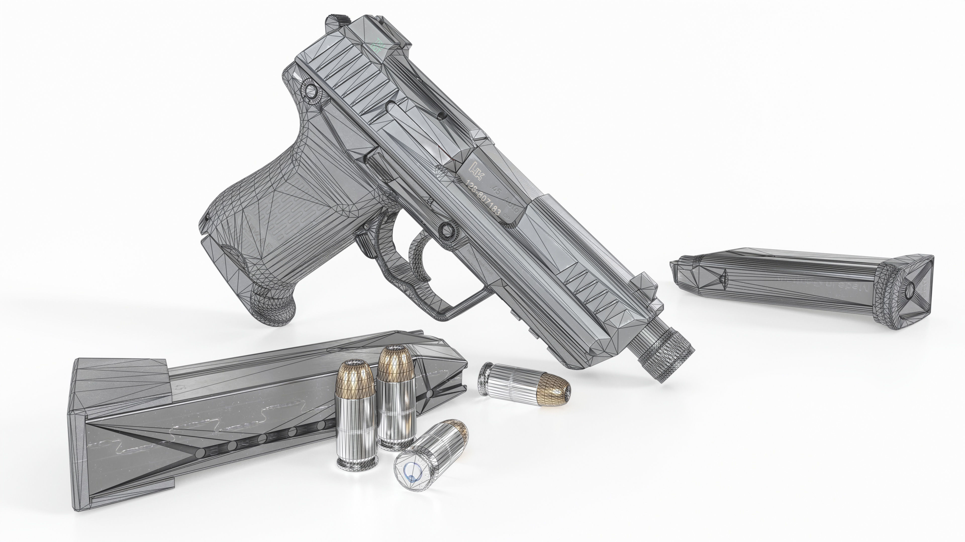 Heckler and Koch HK45 Compact Tactical MK24 45acp Handgun Low-poly 3D model_1