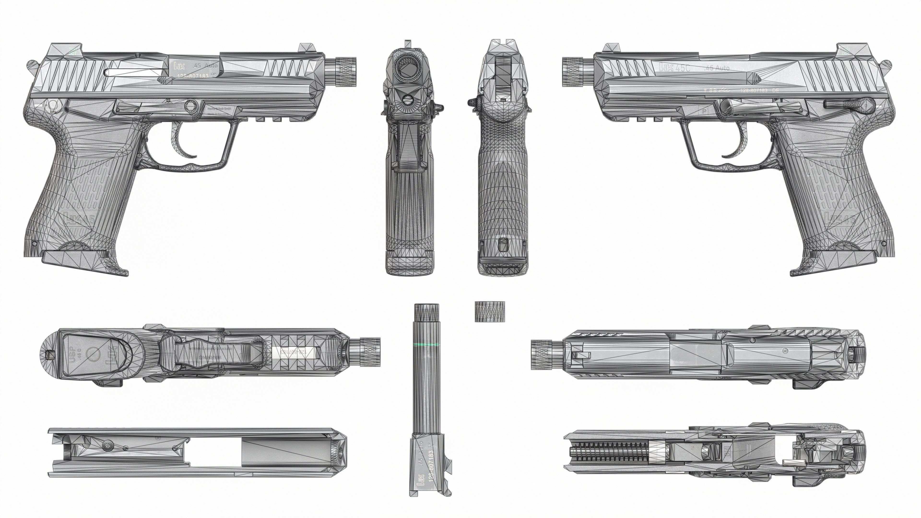 Heckler and Koch HK45 Compact Tactical MK24 45acp Handgun Low-poly 3D model_24