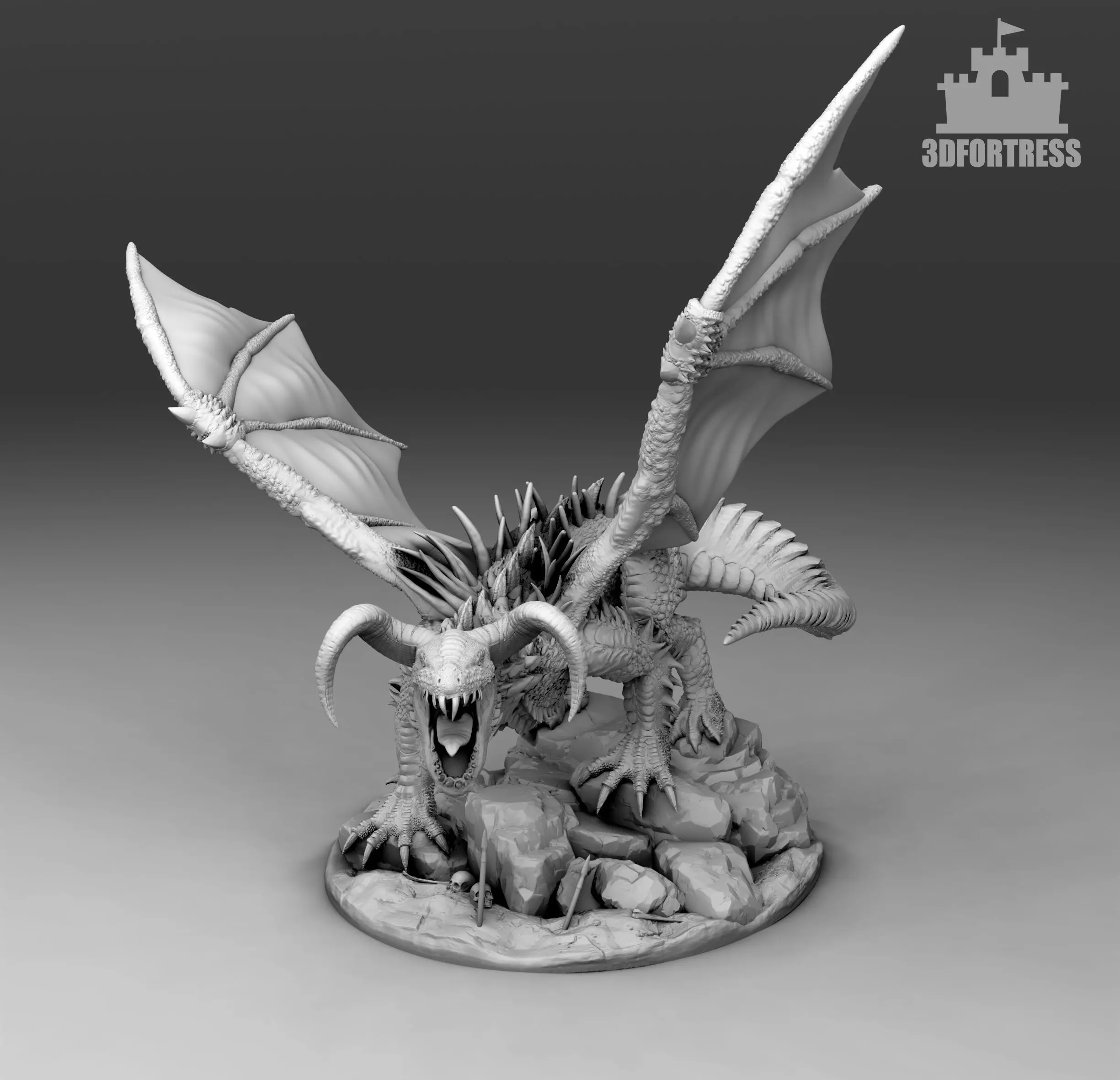 An evil dragon with spikes 3D print model_0