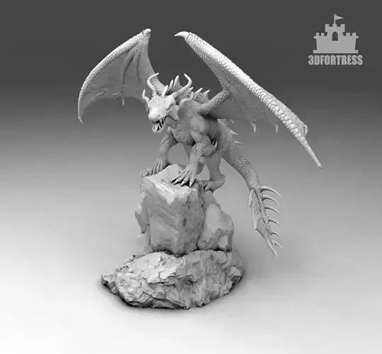 A spiked dragon on a rock 3D print model