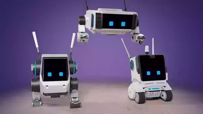 Cute Robots Low-poly 3D model