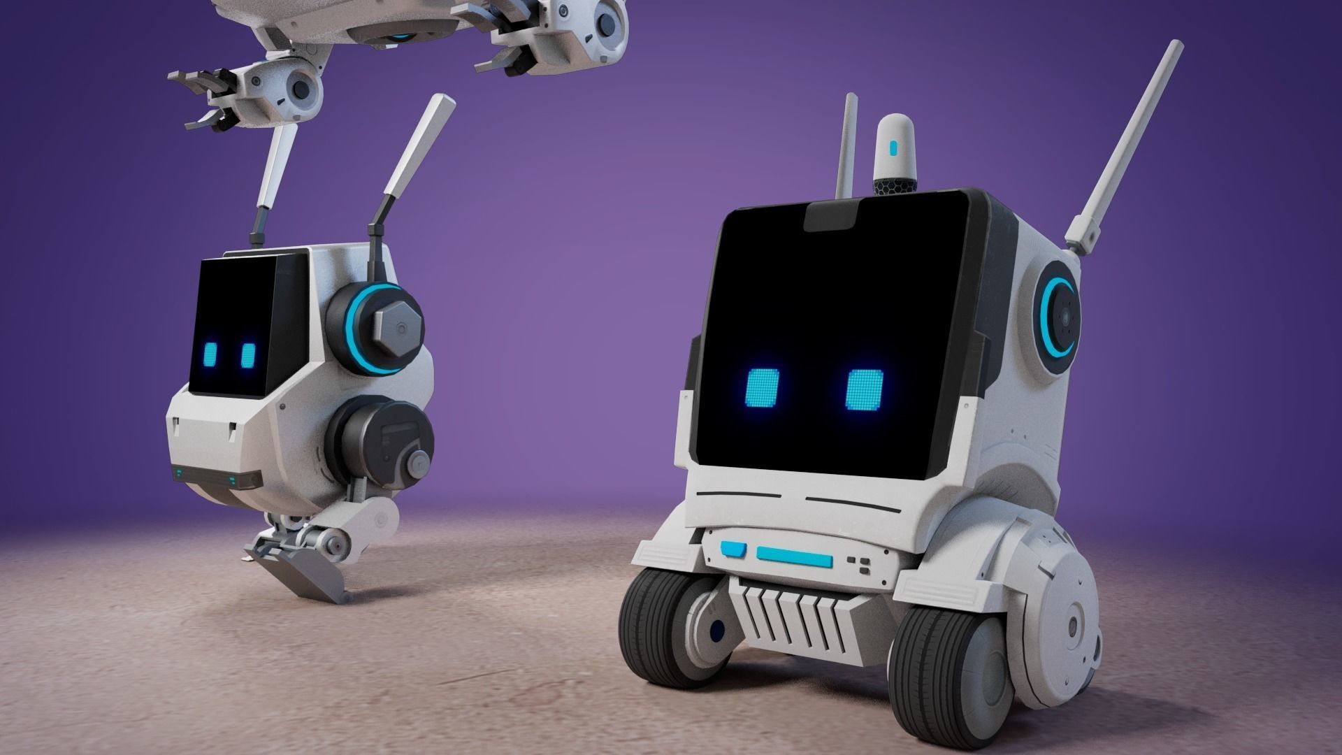Cute Robots Low-poly 3D model_3