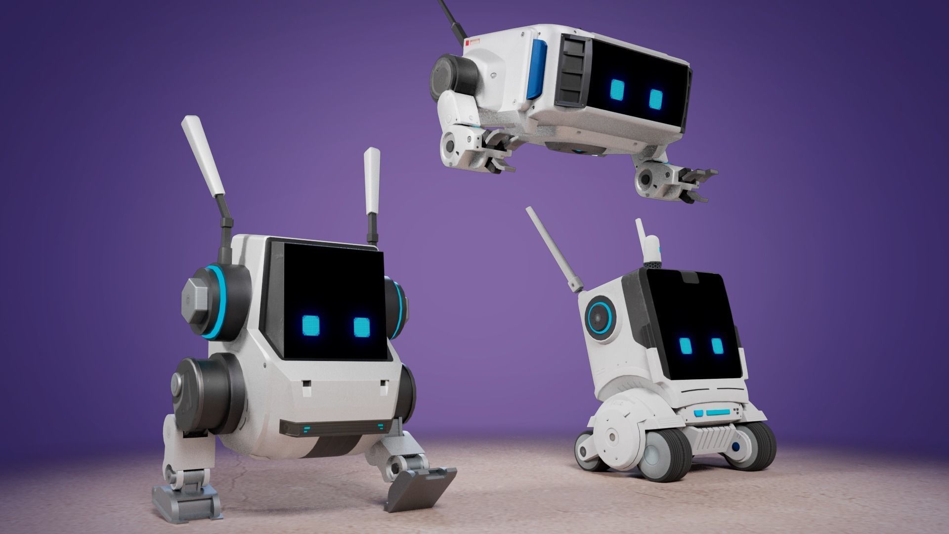 Cute Robots Low-poly 3D model_5