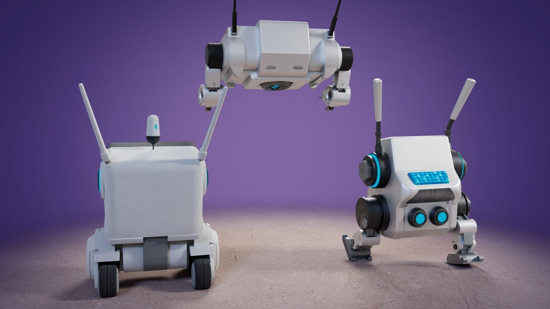 Cute Robots Low-poly 3D model_2