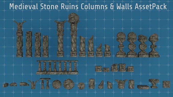 Ancient Stone Ruins Columns Modular Asset Pack Low-poly 3D model