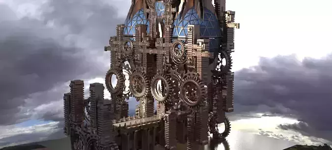 Steampunk Clockwork city bridge 3D model