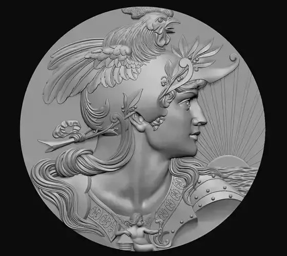 Medallion Victorious Gallia Marianne Rooster Helmet French medal 3D print model