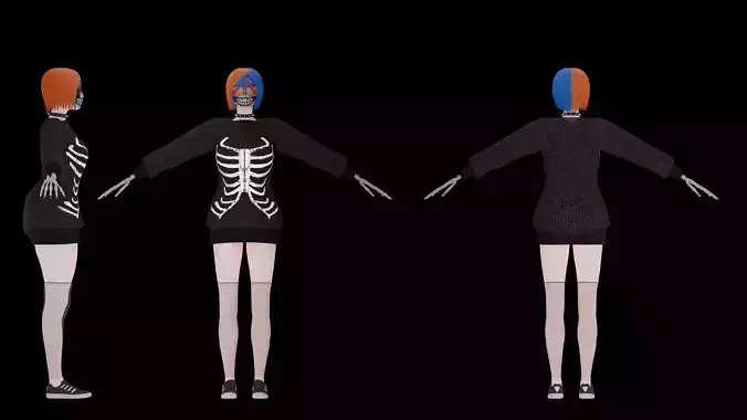 Masked Marrow 3D Girl Character For Animation Low-poly 3D model