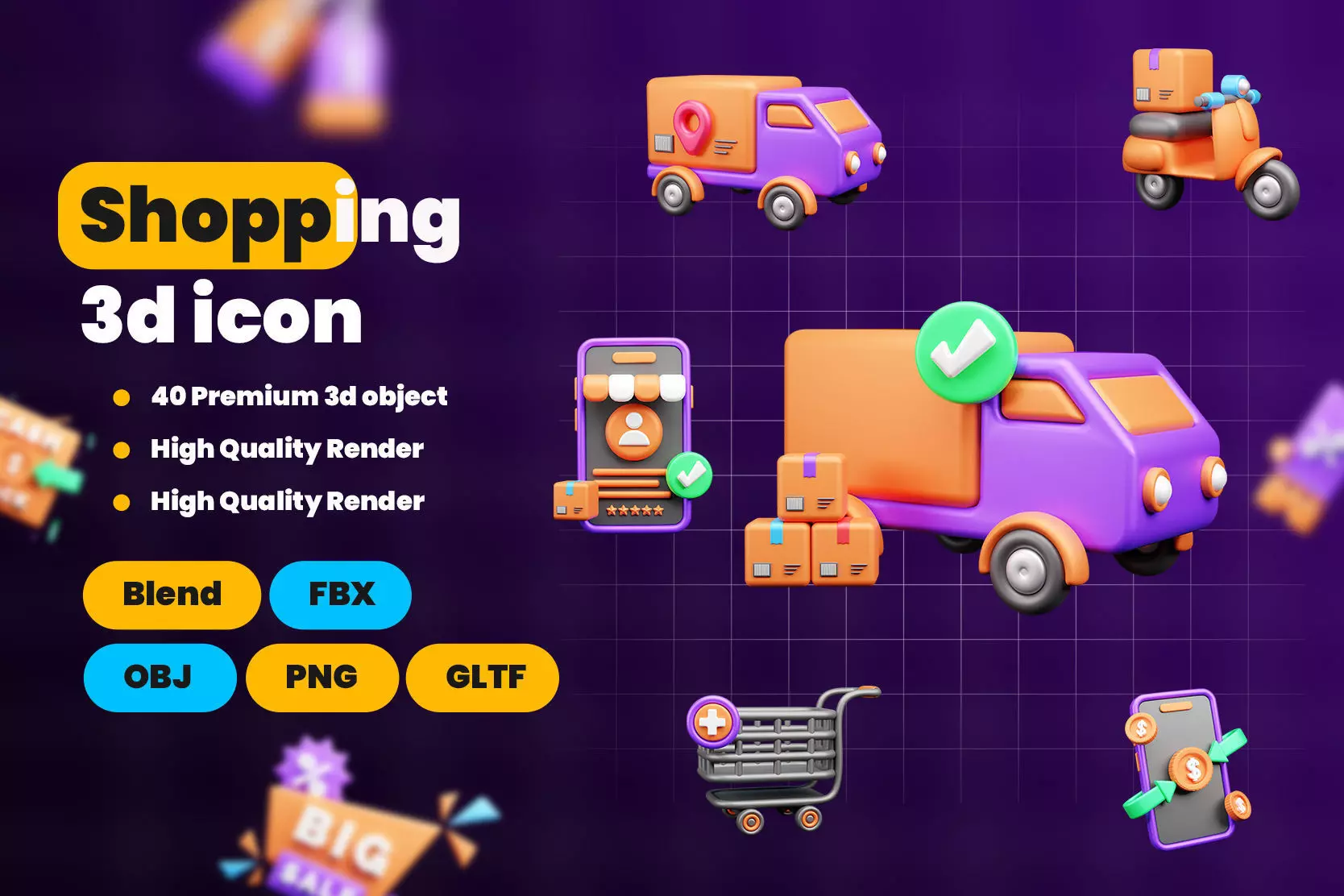 Shopping and Retails 3d Illustration  Icon Pack 3D model_0