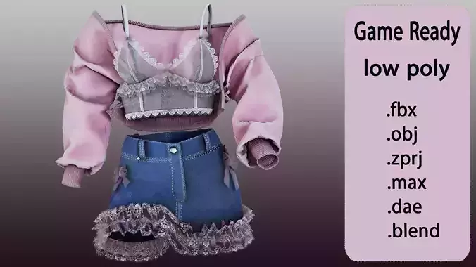 Dream Pink Outfit Low-poly 3D model