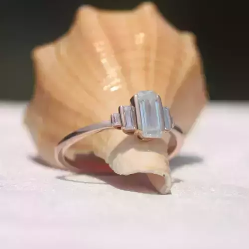 Emerald Cut Semi Bezel Five Stone Wedding Ring 3D Model