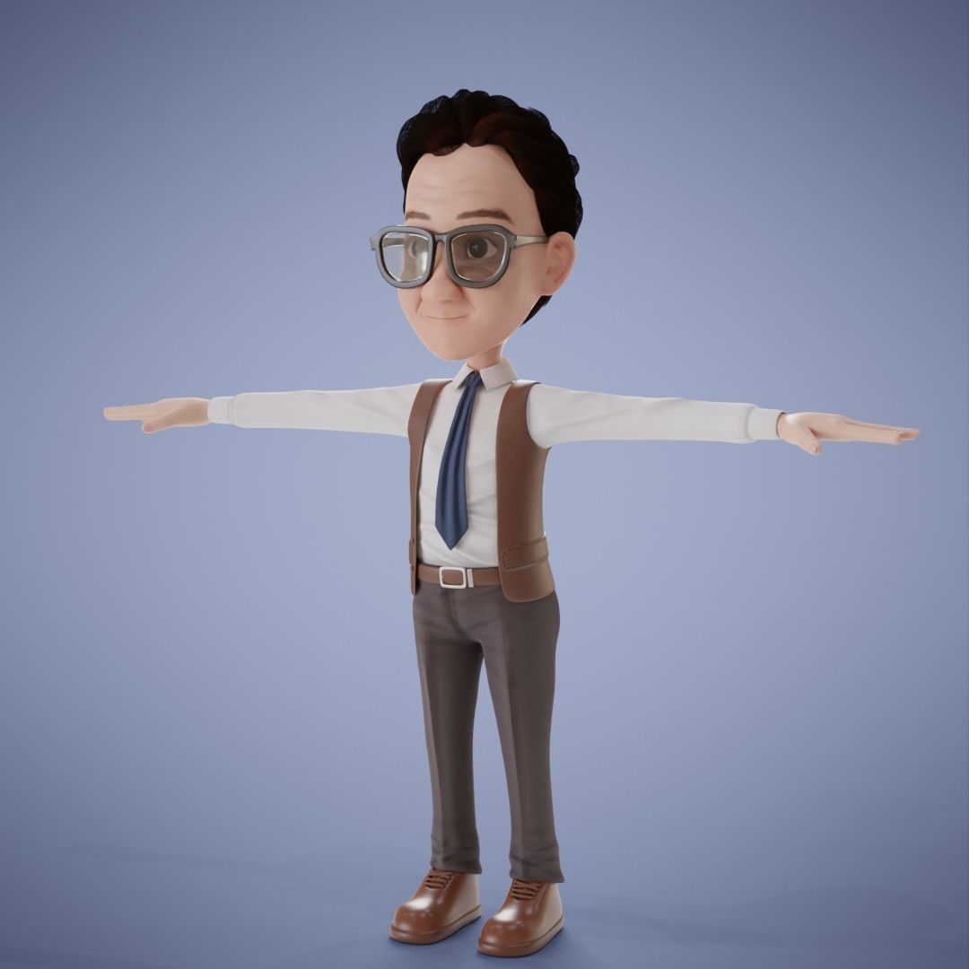 Old Man Cartoon 3D Rigging 3D model_11