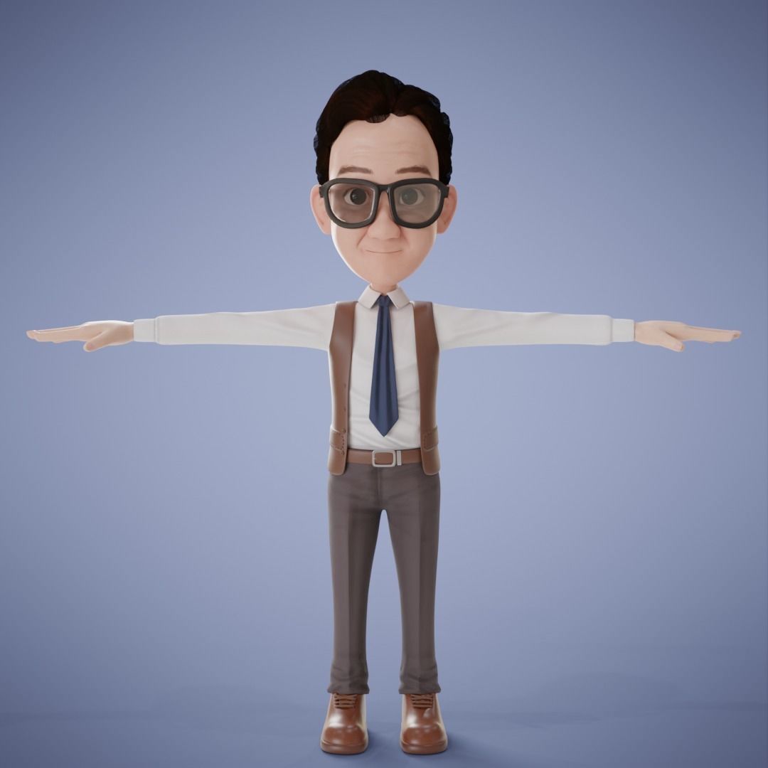Old Man Cartoon 3D Rigging 3D model_10