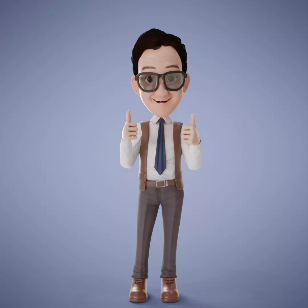 Old Man Cartoon 3D Rigging 3D model_0