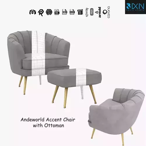 Andeworld Accent Chair with Ottoman 3D model