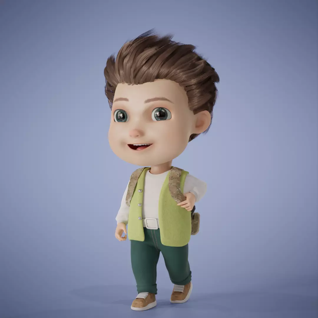 Baby Boy Cartoon 3D Rigging 3D model_0