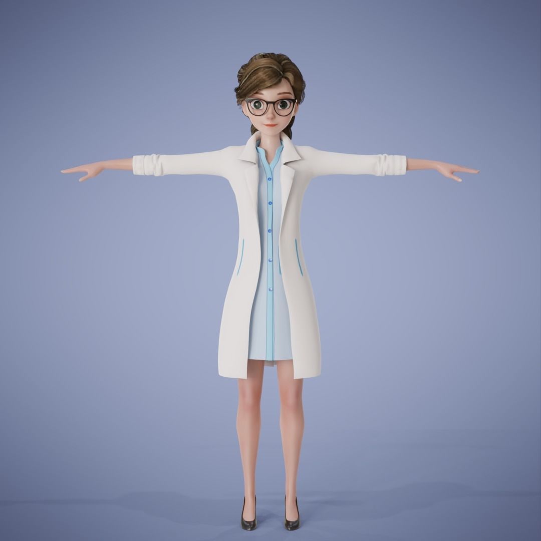 Doctor Girl Cartoon 3D Rigging 3D model_10