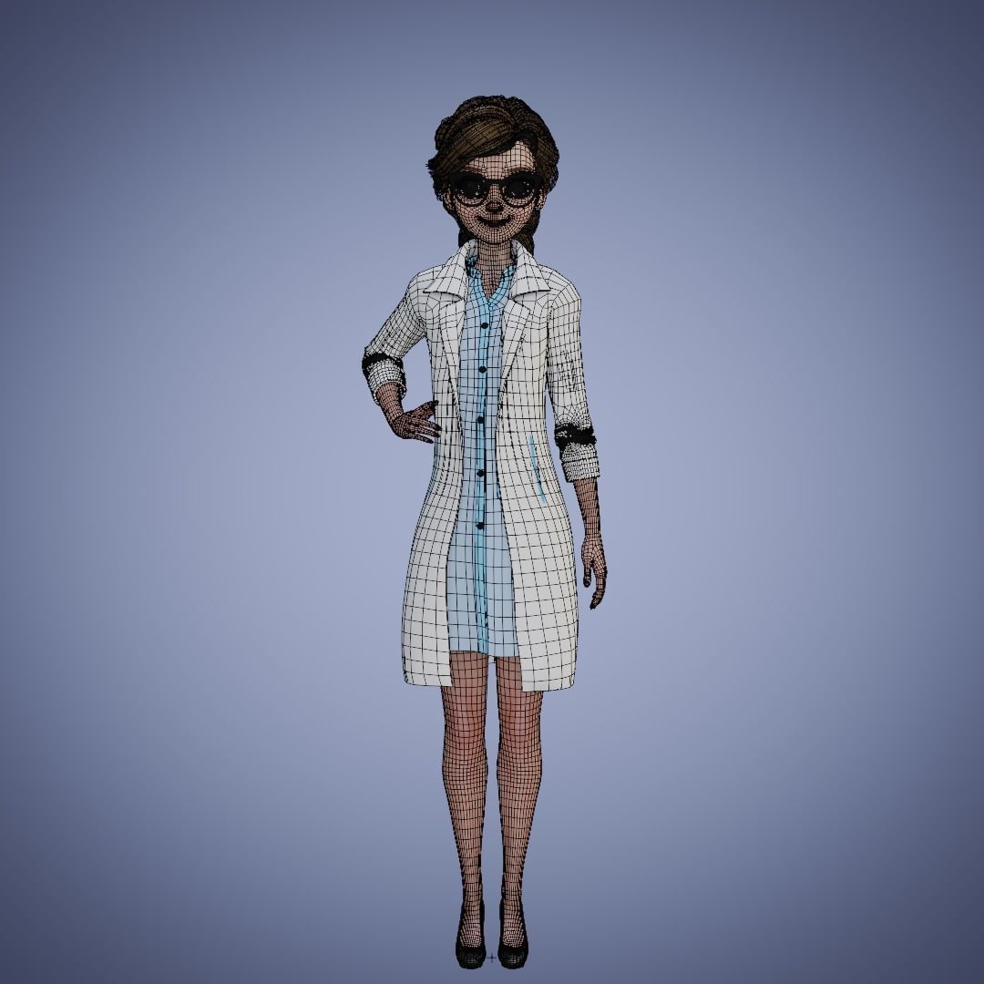 Doctor Girl Cartoon 3D Rigging 3D model_15