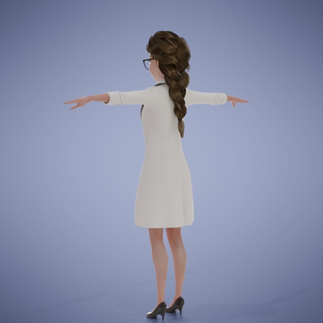 Doctor Girl Cartoon 3D Rigging 3D model_13