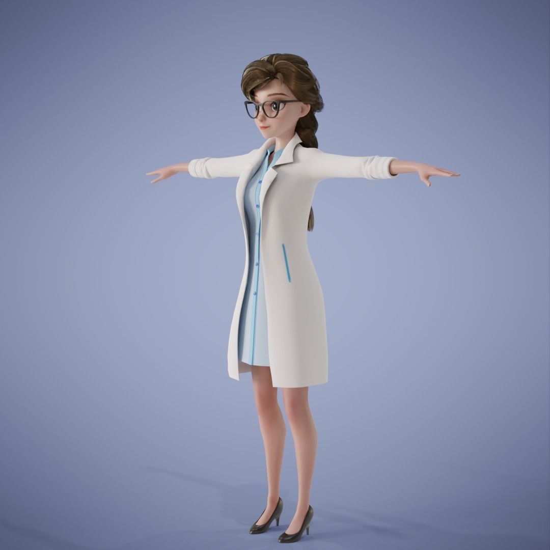 Doctor Girl Cartoon 3D Rigging 3D model_11