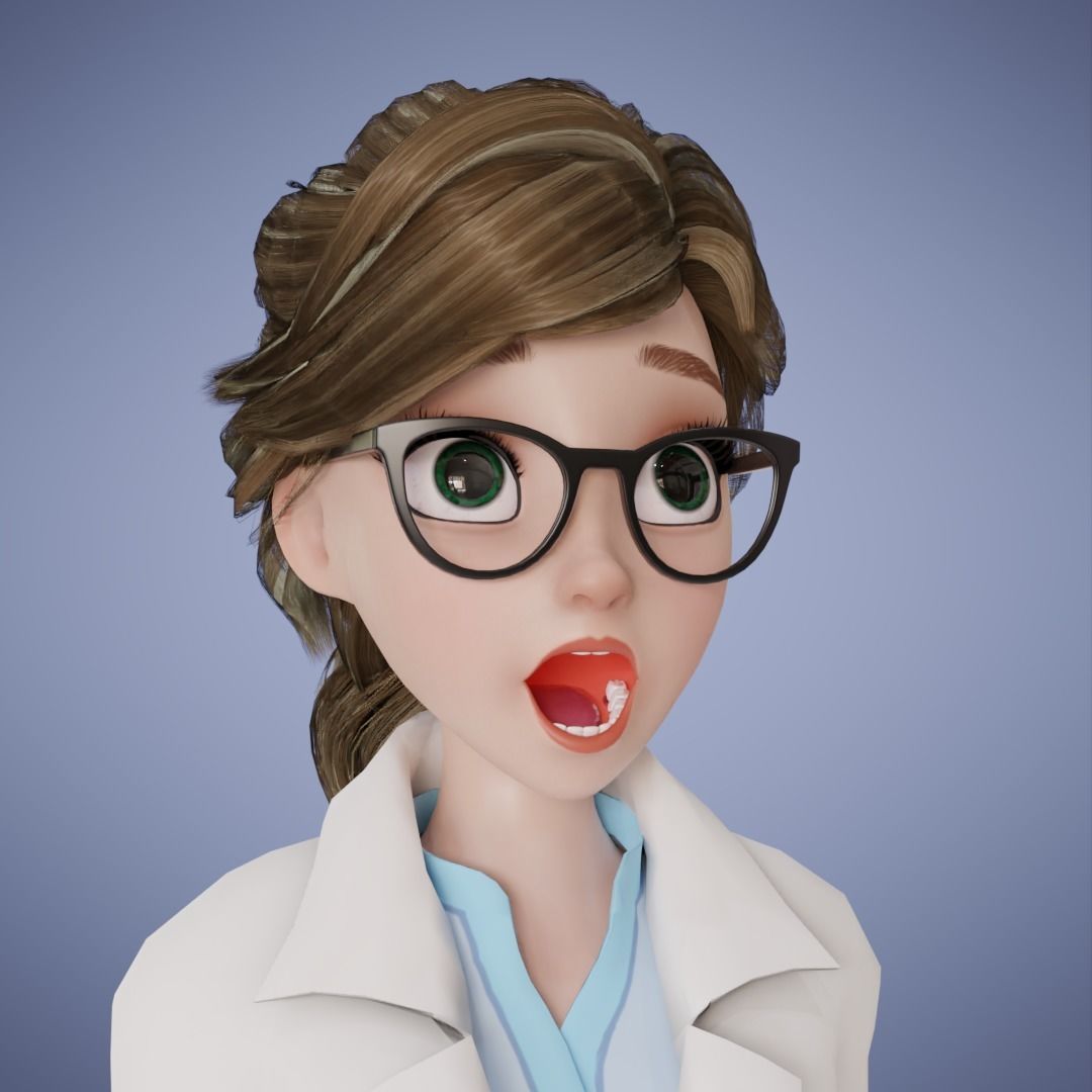 Doctor Girl Cartoon 3D Rigging 3D model_9