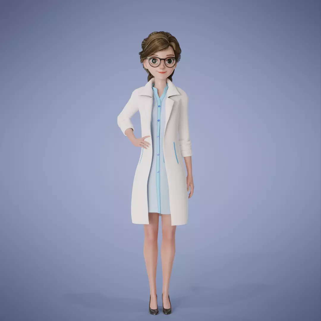 Doctor Girl Cartoon 3D Rigging 3D model_0