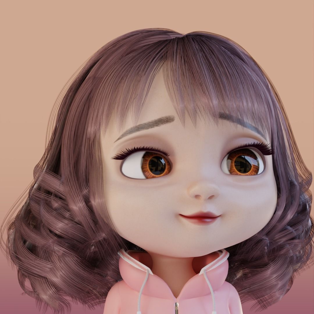 Cute Girl Cartoon 3D Rigging 3D model_2