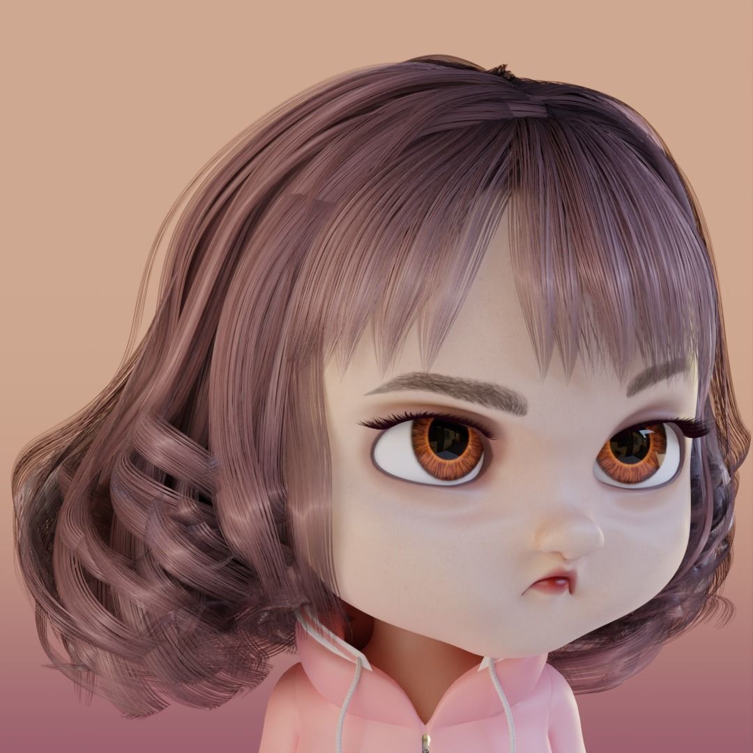 Cute Girl Cartoon 3D Rigging 3D model_8