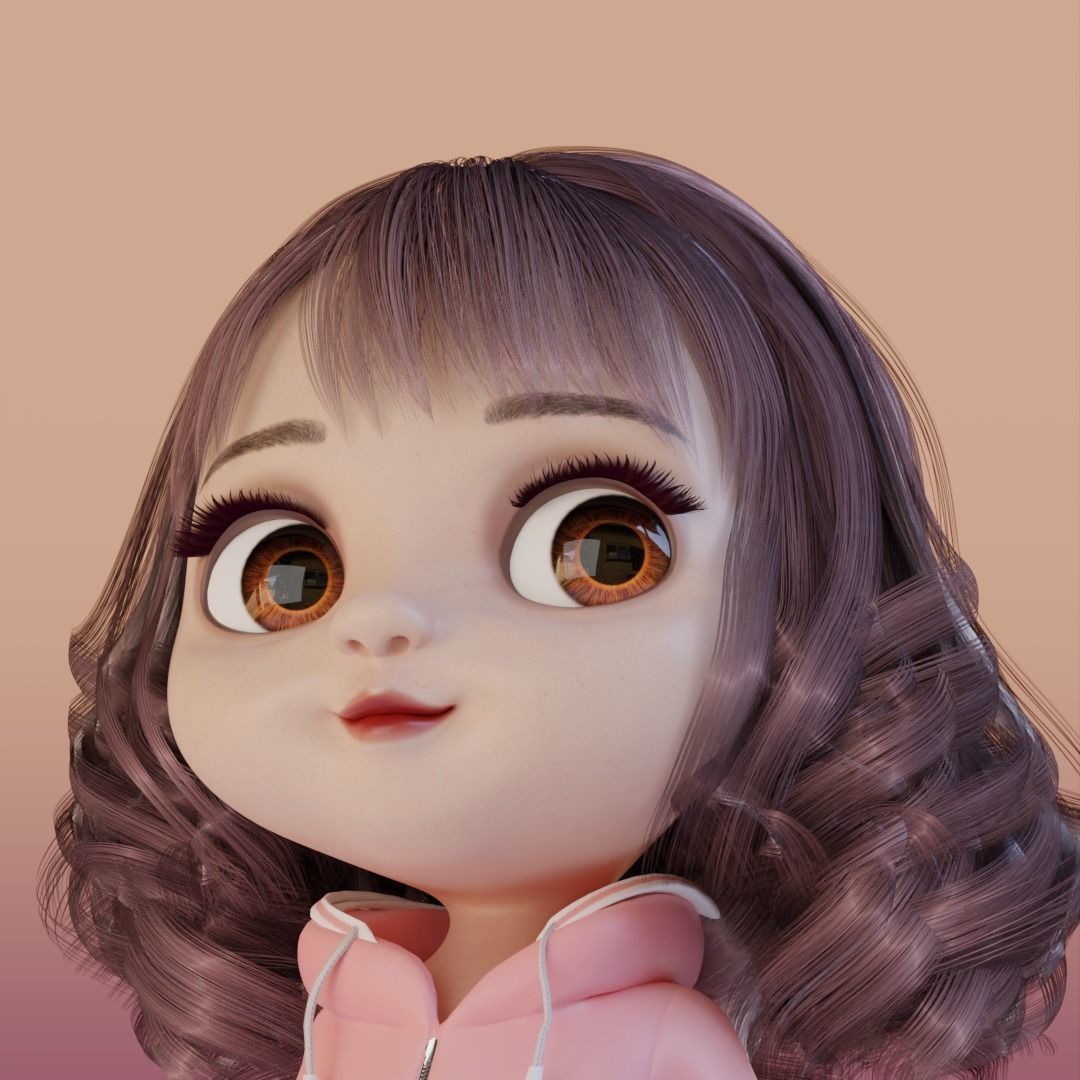 Cute Girl Cartoon 3D Rigging 3D model_3