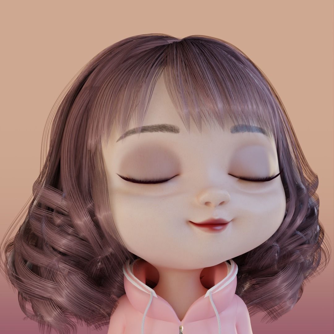 Cute Girl Cartoon 3D Rigging 3D model_5