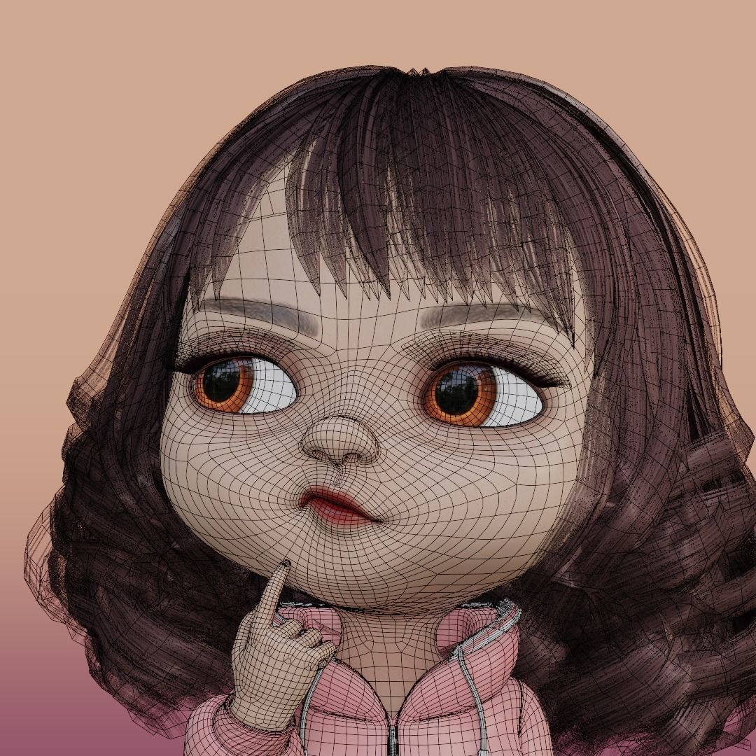 Cute Girl Cartoon 3D Rigging 3D model_16