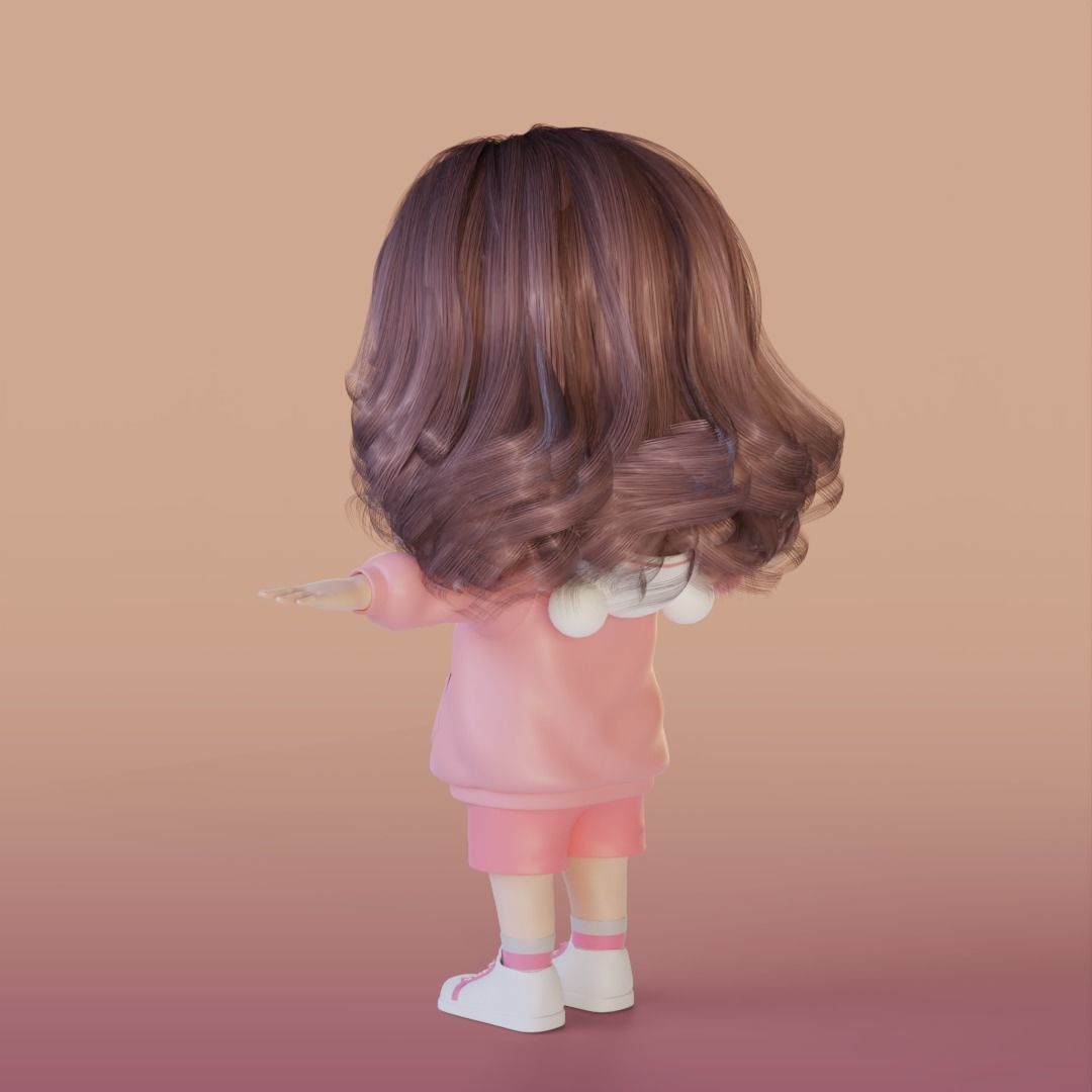 Cute Girl Cartoon 3D Rigging 3D model_12